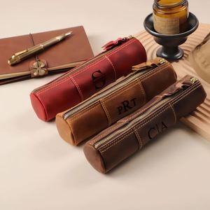 Pochette en cuir personnalisée, style vintage, étui à crayons rectangulaire, organisateur de bureau personnalisé pour hommes, sac de papeterie pour le travail et les voyages - Product Image 3