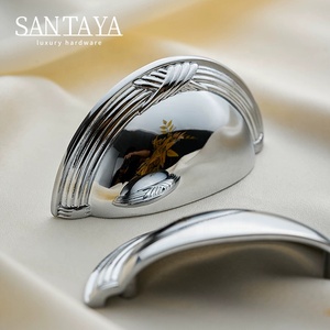Puxadores de Latão Cromado Prateado Santaya em Formato de Concha para Armários de Cozinha, Guarda-Roupas de Quarto e Móveis - Product Image 2