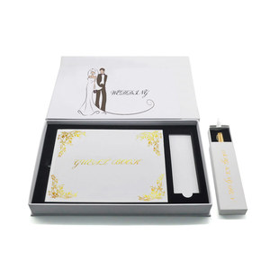 Free sample wholesales good quality funeral guest memory Signed books in presentation box set wedding guest book with pen box