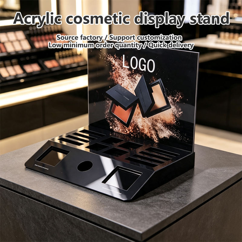 Glossy Black Custom Logo Perfume Rack Counter Trade Show Flat Packed ...