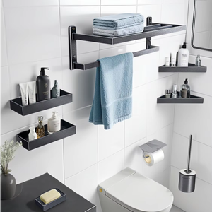 Space-Saving Wall-Mounted Metal Seven-Piece Rack and Towel Rod Organizer Set with Eco-Friendly Design for the Bathroom