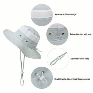 Sombreros de Pescador con Logotipo Personalizado al por Mayor, con Malla de Protección Solar, Transpirables, de Secado Rápido y Ajustables para Niños - Product Image 3