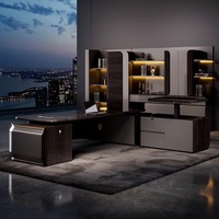 Mobilier de Bureau de Luxe Design Moderne, Ensemble Bureau de Direction en L avec Fauteuil, Style Minimaliste Italien
