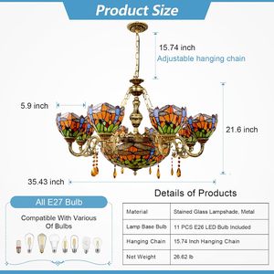 Vitray <span class=keywords><strong>Tiffany</strong></span> avize kolye hafif zincir ayarlanabilir viktorya oturma yemek odası otel için aydınlatma armatürleri asmak - Product Image 6