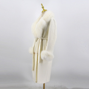 QIUCHEN- QC22018 2022 autunno inverno moda <span class=keywords><strong>donna</strong></span> di lusso <span class=keywords><strong>Trench</strong></span> lungo in Cashmere con cappotto di lana con collo in vera pelliccia di volpe - Product Image 2