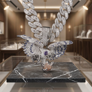 Ice Cubed Eagle <b>Pendant</b> Necklace Crystal Chain Collar Jewelry <b>Silver</b> Tone <b>for</b> <b>Men</b> - Product Image 2
