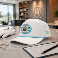 Casquette de golf 5 panneaux avec logo brodé personnalisé, patch en cuir silicone, haute qualité, faible MOQ, visière incurvée, séchage rapide, durable, pour hommes