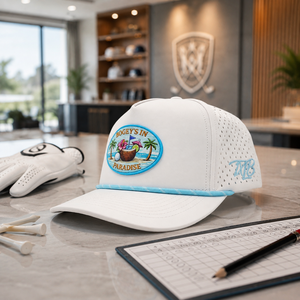 Casquette de golf 5 panneaux avec logo brodé personnalisé, patch en cuir silicone, haute qualité, faible MOQ, visière incurvée, séchage rapide, durable, pour hommes - Product Image 4