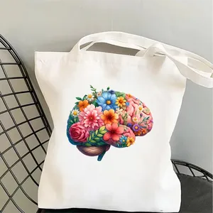 <span class=keywords><strong>Bolsa</strong></span> <span class=keywords><strong>de</strong></span> Mano <span class=keywords><strong>de</strong></span> Lona con Estampado Floral <span class=keywords><strong>de</strong></span> Salud Mental, <span class=keywords><strong>Bolsa</strong></span> <span class=keywords><strong>de</strong></span> Hombro con Diseño <span class=keywords><strong>de</strong></span> Arte Psicológico y Terapéutico, Bolso <span class=keywords><strong>de</strong></span> Compras Diario Ecológico Informal - Product Image 4