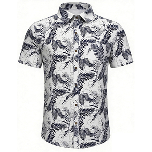Camicia estiva da <span class=keywords><strong>uomo</strong></span>, vestibilità ampia, casual, a maniche corte, con stampa di foglie blu navy - Product Image 1