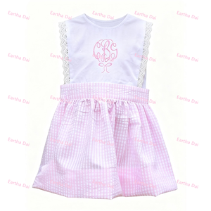 Robes d'été pour bébés filles en seersucker, ensembles assortis pour sœurs, barboteuses bulles en dentelle pour nouveau-nés - Product Image 3