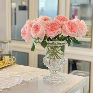 Vas kristal kaca terbuka berkaki tinggi berkobar untuk bunga segar dan rangkaian bunga