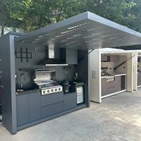 Cuisine de jardin modulaire mobile en métal, aluminium et acier inoxydable avec barbecue et four pour camping en extérieur