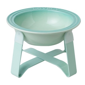 Bol arrondi écologique en céramique française pour animaux de compagnie IPX5 support en fer étanche motif solide bol de nourriture à eau d'intérieur pour petits chiens chats - Product Image 1