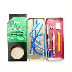 9pcs Maths Set with <b>Storage</b> Tin, Math Geometry Kit Set Student Supplies, Super Marshal Geometry Box with Zinc Alloy Compasses - Product Image 3