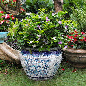 Mediterranean Blue Painted <b>Ceramic</b> Mosaic Flower <b>Pot</b> Tabletop Floor Garden Planter - Product Image 2