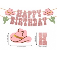 Bannière Joyeux Anniversaire Cowboy Western 17 Lettres en Papier Guirlande Scintillante Décoration Fête Garçons Filles Vente en Gros