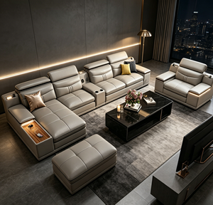 Ensemble de canapés pour salon, design et prix, <span class=keywords><strong>canapé</strong></span> en <span class=keywords><strong>cuir</strong></span> véritable italien moderne en forme de L, inclinable électriquement, luxe - Product Image 1