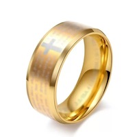 Bague classique en acier inoxydable avec inscription biblique, zircon et plaqué or 18 carats, mode masculine