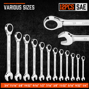 OEM 12pcs Premium Combination Ratcheting Wrench Set Chrome Vanadium Steel Imperial <b>Ratchet</b> Spanner - Product Image 2