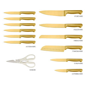 Luxury Gold 14-Piece Kitchen Chef <b>Knife</b> <b>Set</b> High Carbon Stainless Steel <b>Sharp</b> Cutlery Kitchen <b>Knife</b> <b>Set</b> with White <b>Knife</b> Holder - Product Image 6