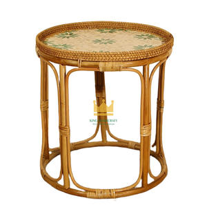 Mesa Redonda de Mimbre y Ratán Vietnamita con Bandeja de Nácar para Sala de Estar, Hotel, Villa, Decoración, Muebles a Precio Económico - Product Image 1