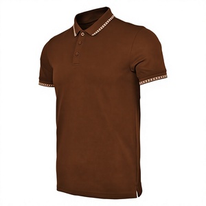 Premium Brown Men's Short Sleeve Casual Polo High Performance Golf Polo Shirt Solid Casual Contrast Trim Collar Button Up <b>Tops</b> - Product Image 1