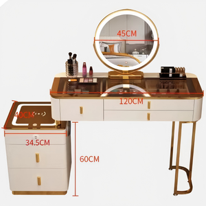 Nouvelle coiffeuse moderne avec rangement, miroir <span class=keywords><strong>LED</strong></span> réglable, chargeur <span class=keywords><strong>sans</strong></span> <span class=keywords><strong>fil</strong></span>, table de maquillage en verre trempé pour chambre à coucher - Product Image 4