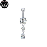 Anneaux de nombril tendance, boucles d'oreilles pendantes, bijoux de corps en zircon, piercing, anneau de nombril, clou en forme de goutte d'eau, titane, pour mariage et fête, raffiné