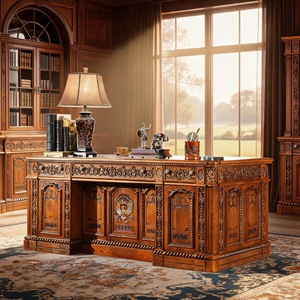 Escritorio Ejecutivo <span class=keywords><strong>de</strong></span> Madera Sólida <span class=keywords><strong>de</strong></span> Cerezo <span class=keywords><strong>de</strong></span> 76 Pulgadas <span class=keywords><strong>con</strong></span> Detalles Tallados, Cajones <span class=keywords><strong>de</strong></span> Almacenamiento y Armarios Laterales, Escritorio Tradicional para Oficina en Casa - Product Image 1