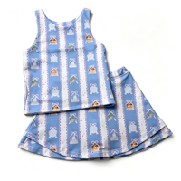 Ensemble haut à col montant et jupe plissée pour filles DH ODM, imprimé vintage, nylon et élasthanne extensibles, tenues preppy pour enfants