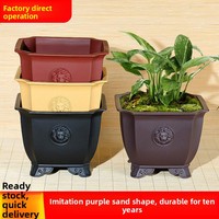 Maceta Cuadrada Grande de Resina Estilo Chino con Múltiples Orificios de Drenaje y Plato para Plantas, para Escritorio y Soporte de Flores