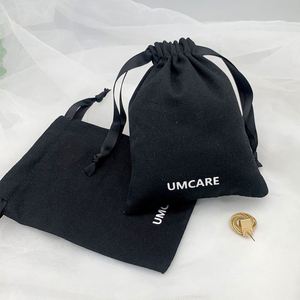 Wholesale Custom Black Cotton Canvas <b>Drawstring</b> Bag With White Printed Logo for Handbag Hat Cap Shoe Packaging Dust <b>Pouch</b> - Product Image 4