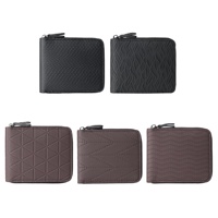 Dompet Pendek Pria dengan Ritsleting, Tempat Kartu Kulit Imitasi Berembos dengan Kantong Koin, Dompet Lipat Kompak untuk Uang Tunai & Kartu