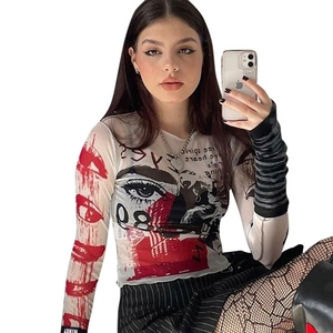 เสื้อแขนยาวคอกลมพิมพ์ลายเปิดสะดือสไตล์ลำลองสำหรับผู้หญิง รุ่น 070 - Product Image 4
