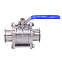 Vanne à boisseau sphérique en acier inoxydable 304 Tri-Clamp sanitaire de 2 pouces doublée de PTFE pince rapide à deux voies trois pièces Tube de pouce OD compatible avec l'eau