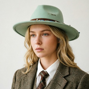 Custom Embroidered Western Felt Panama <b>Cap</b> Band Leather Cord Wide Brim Fedora <b>Hat</b> for Men Women Summer Beach Festival - Product Image 3
