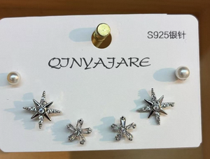 Orecchini a stella Qjnyajare in argento 925 con strass in cristallo, stile francese, da indossare tutti i giorni, gioielli unisex - Product Image 3