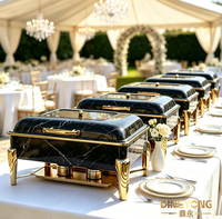 Matériel de restauration pour hôtels et mariages : Ensemble de chafing dish de luxe 9L et 6L en marbre blanc et or, chauffe-plats de buffet en acier inoxydable pour traiteur