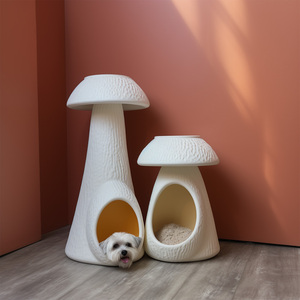 Textured White Mushroom Sculpture Cat Cave Modern Enclosed Cat <b>Bed</b> Soft Mat Living Room Decor Pet <b>House</b> - Product Image 6