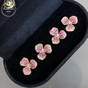 อาซูโอ 18K ทองคำขาวแท้ ประดับด้วยแซฟไฟร์ธรรมชาติ เพชร รูปดอกไม้ ต่างหูแบบติดหู ของขวัญสำหรับผู้หญิง งานหมั้น งานแต่งงาน งานเลี้ยง ความรัก - Product Image 1