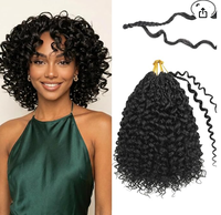 Extensions de cheveux au crochet pré-bouclées style Boho Gogo Curl, 10 pouces, noir naturel, fibre protéinée pure, 10,08 onces, ondulations profondes et serrées, style Beach Curl