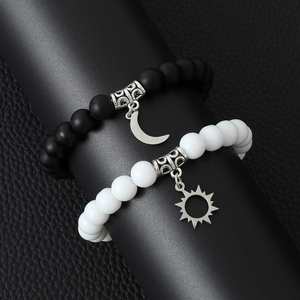 Black White <b>Beaded</b> Couple <b>Bracelet</b> for <b>Men</b> Women Crosss Sun Moon Charm <b>Bracelet</b> Luminous Cat Paw Lover <b>Bracelet</b> Glow in the Dark - Product Image 6