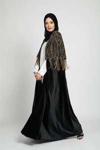 Nouveau design Poncho noir à manches longues, col V évasé, embelli de perles, abaya pour femmes musulmanes - Product Image 2