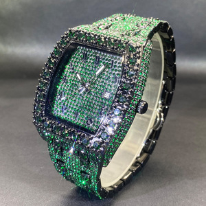 Nuovo Orologio <span class=keywords><strong>da</strong></span> <span class=keywords><strong>Uomo</strong></span> al Quarzo Hip Hop alla Moda, Verde con Strass Completi, Data, Quadrante a Barilotto con Lancette <span class=keywords><strong>da</strong></span> 10mm - Product Image 2