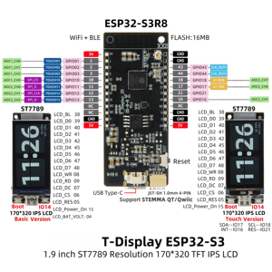 Placa de Desarrollo T-Display S3 Shell ESP32-S3 con 16MB de <span class=keywords><strong>Flash</strong></span>, 8MB de PSRAM, WIFI 5.0 y Pantalla LCD ST7789 de 1.9 Pulgadas - Product Image 5