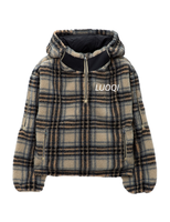 Veste Sherpa de haute qualité avec capuche irrégulière, manteau en polaire OEM, vêtements d'extérieur d'hiver, nouveau design, veste à blocs de couleur à carreaux noirs