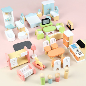 Ensemble de meubles miniatures en bois colorés, jeu de simulation, accessoire de maison de poupée, jouet éducatif pour enfants - Product Image 1