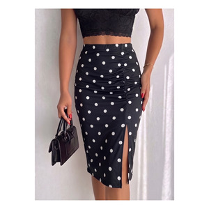 Falda midi tipo lápiz con cintura elástica y abertura frontal para mujer, talla estándar SML, 70 cm de largo - Product Image 1