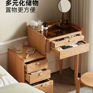 Solid Wood Dressing <b>Table</b> Oak Natural Color With Mirror Bedroom Makeup Storage Nordic Style Multi Functional - Product Image 2